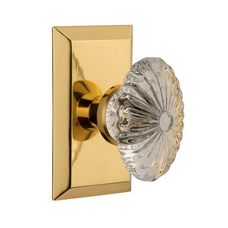 Nostalgic Warehouse Studio Plate with Oval Fluted Crystal Knob Polished Brass 