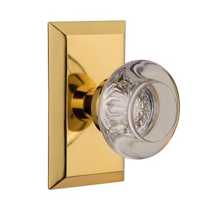 Nostalgic Warehouse Studio Plate with Round Clear Crystal Knob Polished Brass 