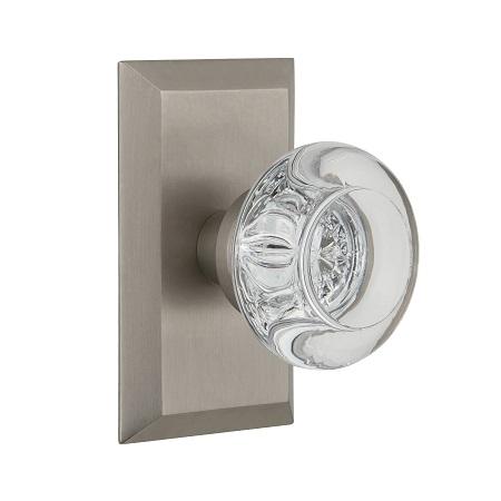 Nostalgic Warehouse Studio Plate with Round Clear Crystal Knob Satin Nickel 