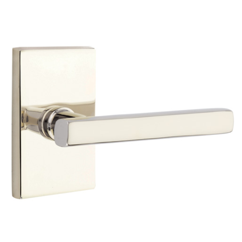 Emtek Urban Modern Freestone Lever Set with Disk Rose with modern Rectangular Rose