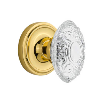 Nostalgic Warehouse Crystal Victorian Knob Set with Classic Rose Polished Brass