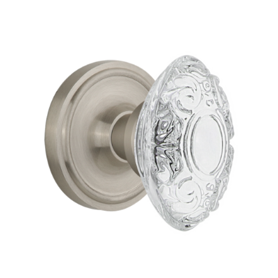 Nostalgic Warehouse Crystal Victorian Knob Set with Classic Rose Satin Nickel