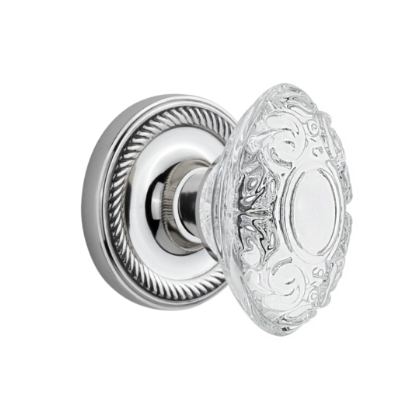 Nostalgic Warehouse Crystal Victorian Knob Set with Rope Rose Bright Chrome