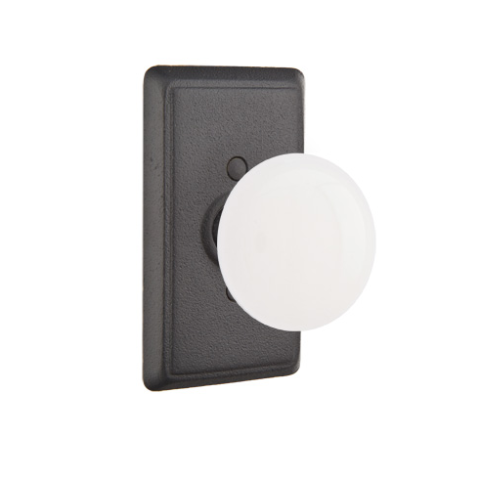 Emtek Madison Ivory Door Knob Set with #3 Rose Flat Black (FB)