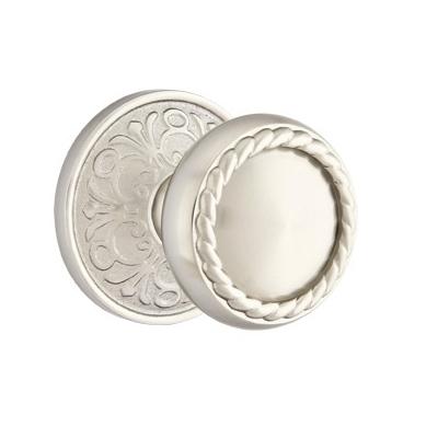 Emtek Rope Door knob with Lancaster Rose satin Nickel (US15)