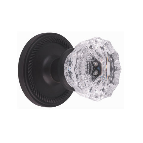 Nostalgic Warehouse Crystal Knob Privacy Mortise with Rope Rose Oil Rubbed Bronz
