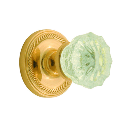 Nostalgic Warehouse Crystal Knob Privacy Mortise with Rope Rose Polished Brass 