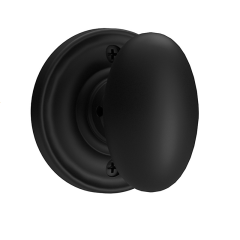 Baldwin Reserve Ellipse Knob with round rose (TRR) shown in Satin Black (190)
