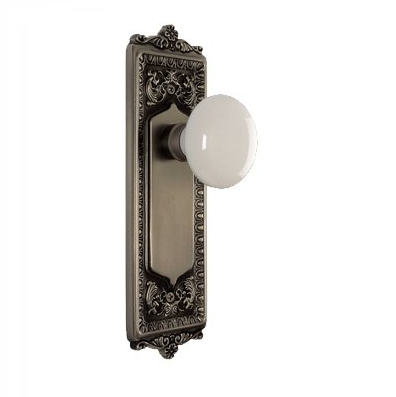 Nostalgic Warehouse Egg & Dart Backplate with Porcelain Knob Antique Pewter (AP)