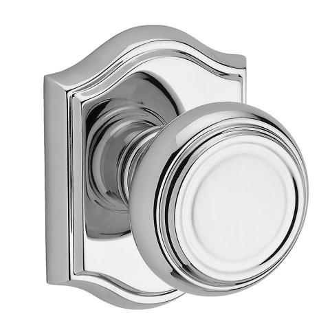 Baldwin Reserve Traditional Knob shown with Arch Rose in Polished Chrome (260)