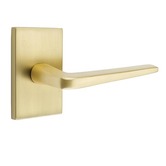 Emtek Brass Athena Door Lever with Modern Rectangular Rose Satin Brass (US4)