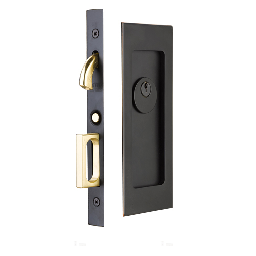 Emtek 2113 Modern Rectangular Keyed Pocket Door Mortise Lock