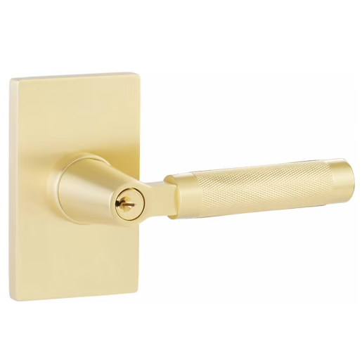Emtek Select Knurled 5123KN Keyed Entry Door Lever Set with L-Square Stem Satin Brass
