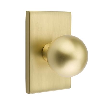 Emtek Orb Knob Door Set with Modern Rectangular Rose Satin Brass (US4)