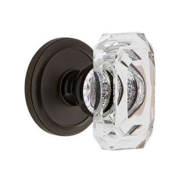 Grandeur Baguette Amber Crystal Door Knob Set with Ciculaire Rose Timeless Bronze