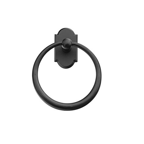 Emtek 2301 Sandcast Bronze Towel Ring with #1 Rose Flat Black Patina (FB)