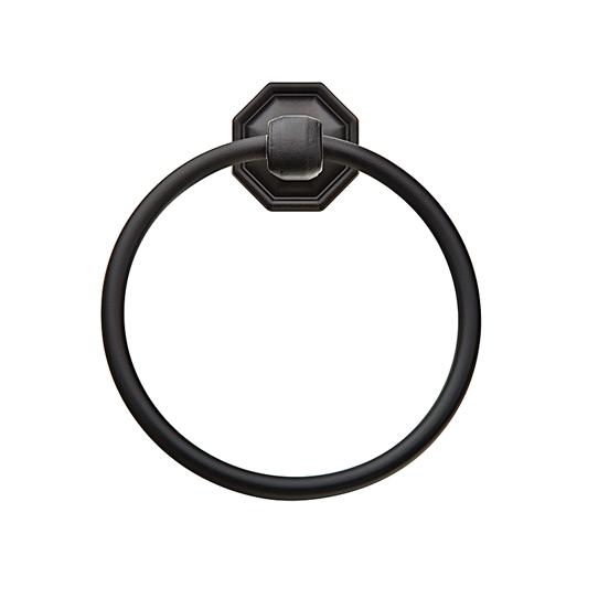 Emtek 2701 Tuscany Bronze Towel Ring with #15 Rose Flat Black Patina (FB)