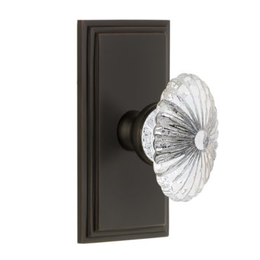 Grandeur Burgundy Crystal Door Knob Set with Carre Short Plate Timeless Bronze