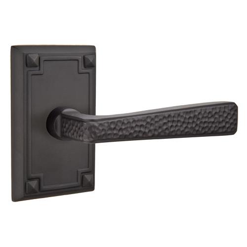Emtek Hammered Door Lever Set with Arts and Crafts Rectangular Rose