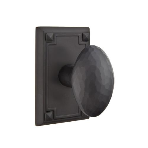 Emtek Hammered Egg Door Knob Set with Arts & Crafts Rectangular Rose Flat Black 