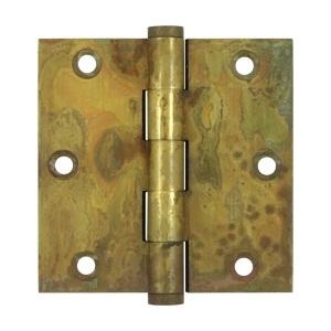 Deltana 3 1/2" x 3 1/2" Square Corner Solid Brass Distressed Hinges DSB35