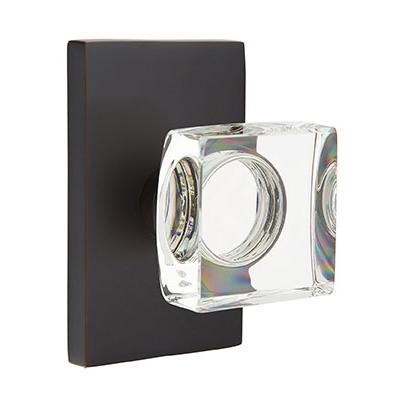 Emtek Modern Square Crystal Door Knob with Rectangular Rose Oil Rubbed Bronze