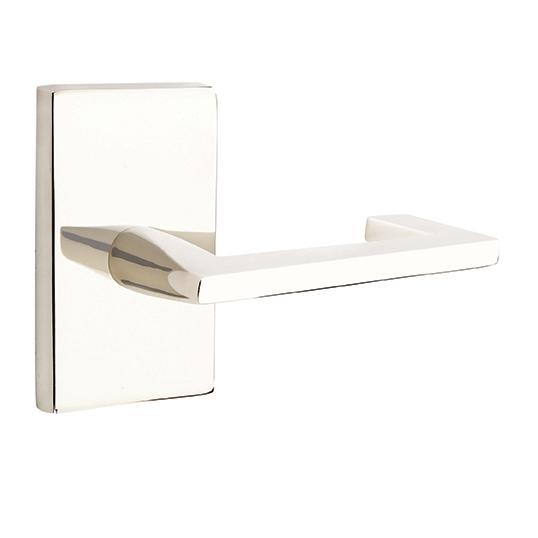 Emtek Brass Argos Door Lever Set with Modern Rectangular Rose Polished Nickel