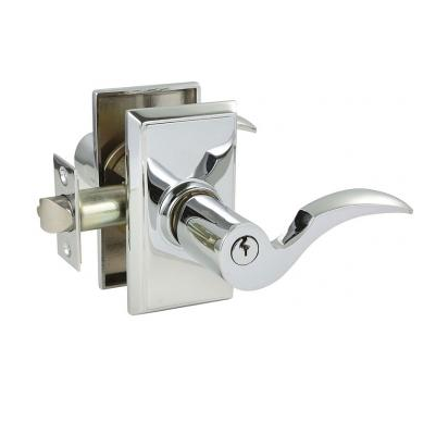 Emtek Cortina Keyed Entry Door Lever with Rectangular Rose Polished Chrome (26)
