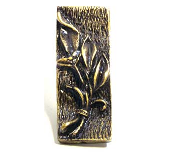 Emenee OR329 Small Leaf Texture Cabinet Knob shown in Antique Brass